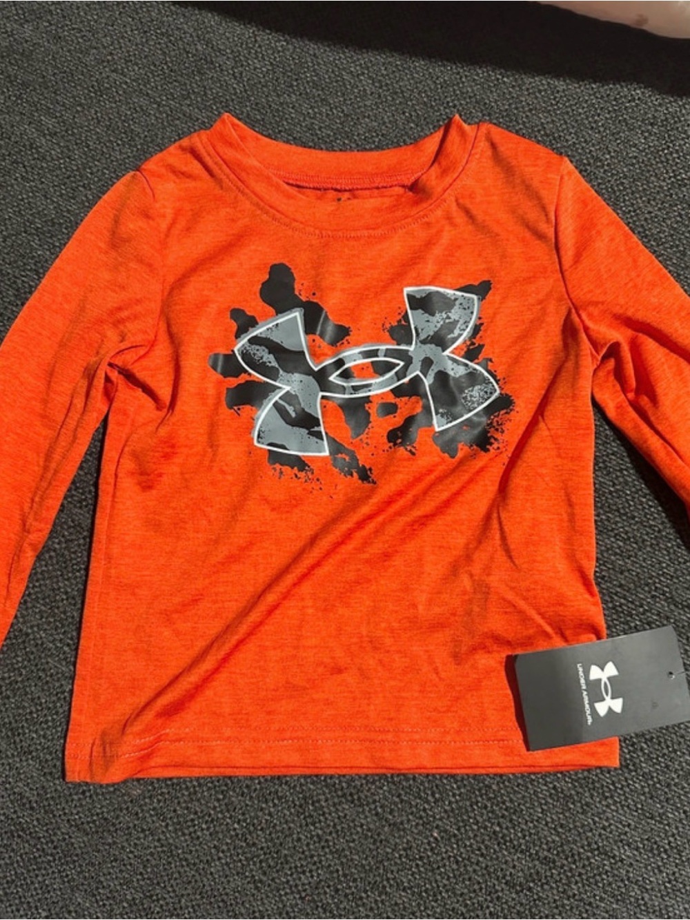 Under Armour Kids Orange Long-Sleeve Tee with Black & Gray Logo